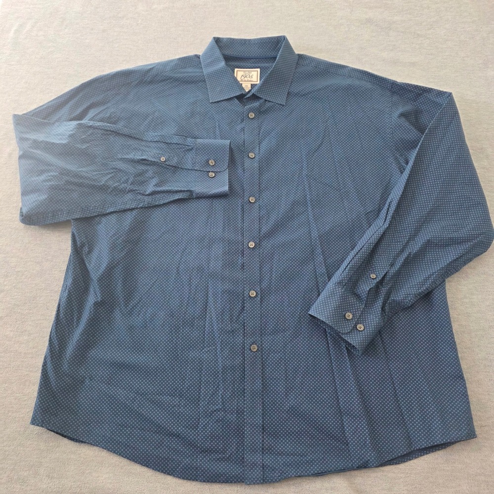 Jos A Bank 1905 Mens 2X Blue Geometric Micro Print Cotton Button Up Shirt LS - Picture 2 of 7